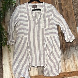 Forcynthia Striped Linen Tunic Top Large